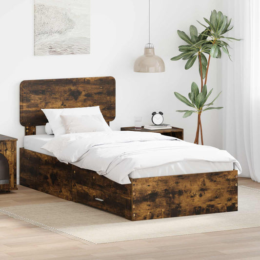 Bed Frame with Drawer Smoked Oak 75 x 190 cm Engineered Wood