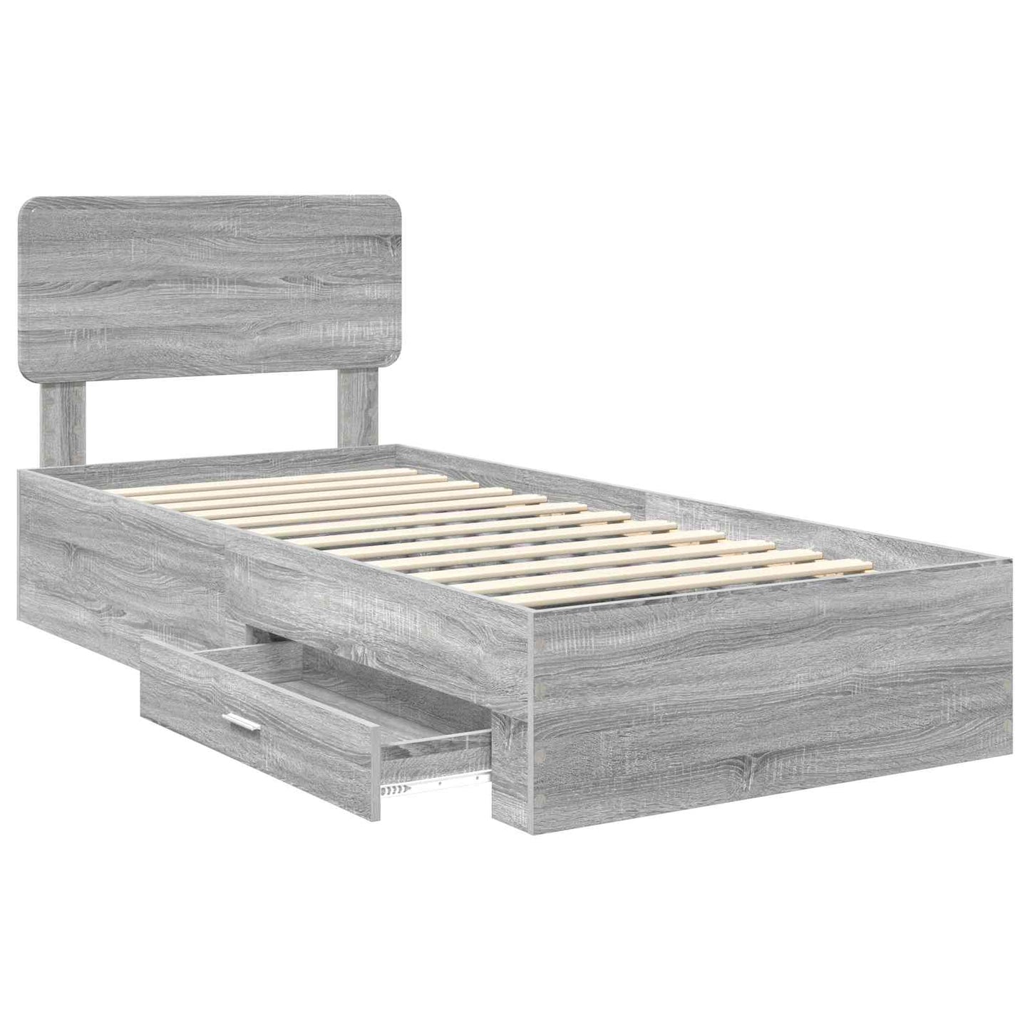 Bed Frame with Drawer Grey Sonoma 75 x 190 cm Engineered Wood