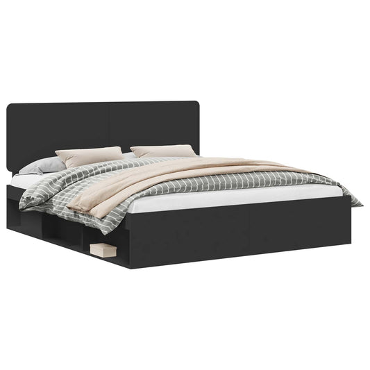 Bed Frame with Headboard Black 200 x 200 cm Solid Pine Wood