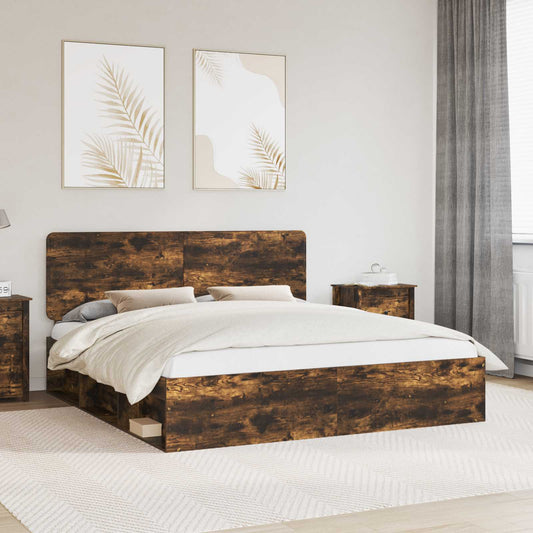 Bed Frame Smoked Oak 200 x 200 cm Solid Pine Wood