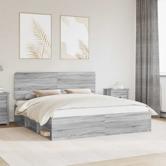 Bed Frame Grey Sonoma 200 x 200 cm Solid Pine Wood