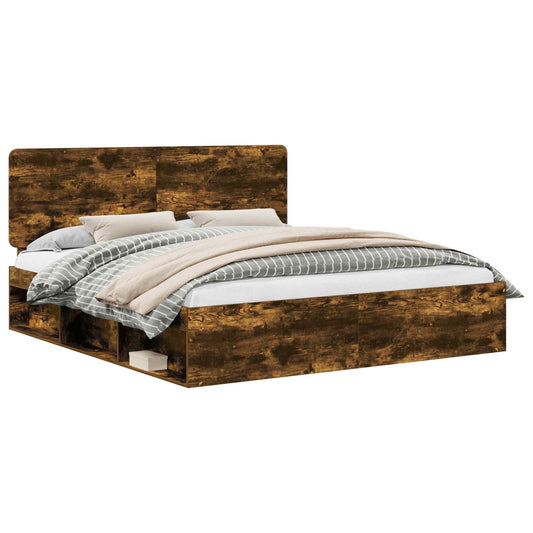 Bed Frame Smoked Oak 180 x 200 cm Solid Pine Wood
