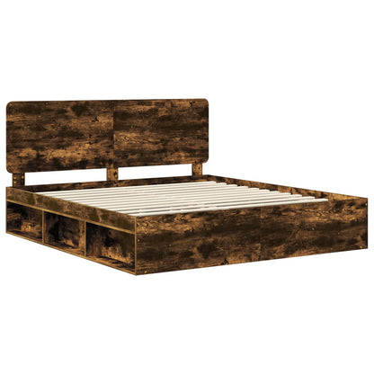 Bed Frame Smoked Oak 180 x 200 cm Solid Pine Wood