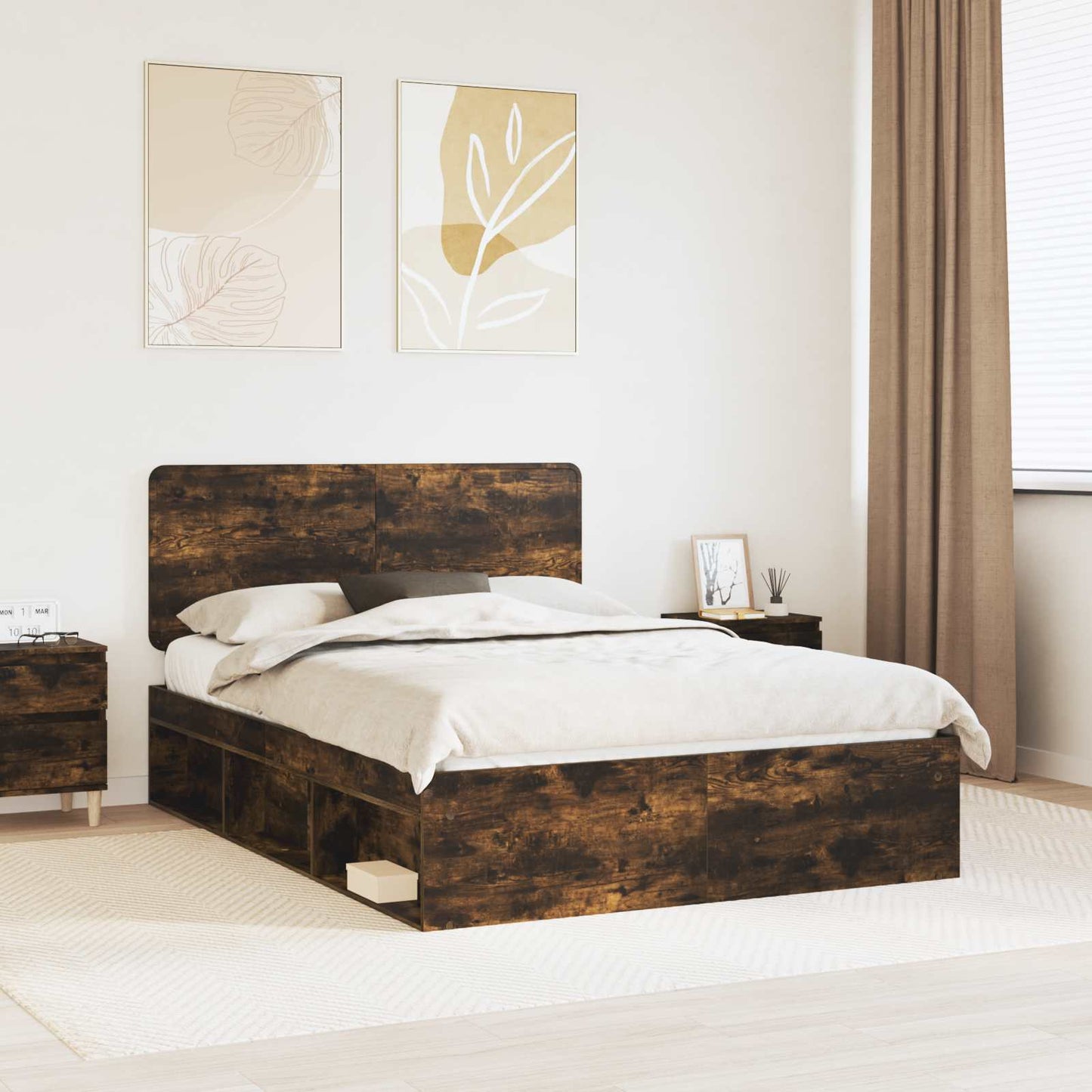 Bed Frame Smoked Oak 160 x 200 cm Solid Pine Wood