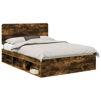 Bed Frame Smoked Oak 150 x 200 cm Solid Pine Wood