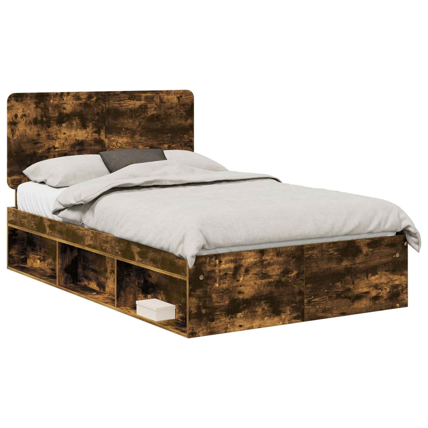 Bed Frame Smoked Oak 135 x 190 cm Solid Pine Wood