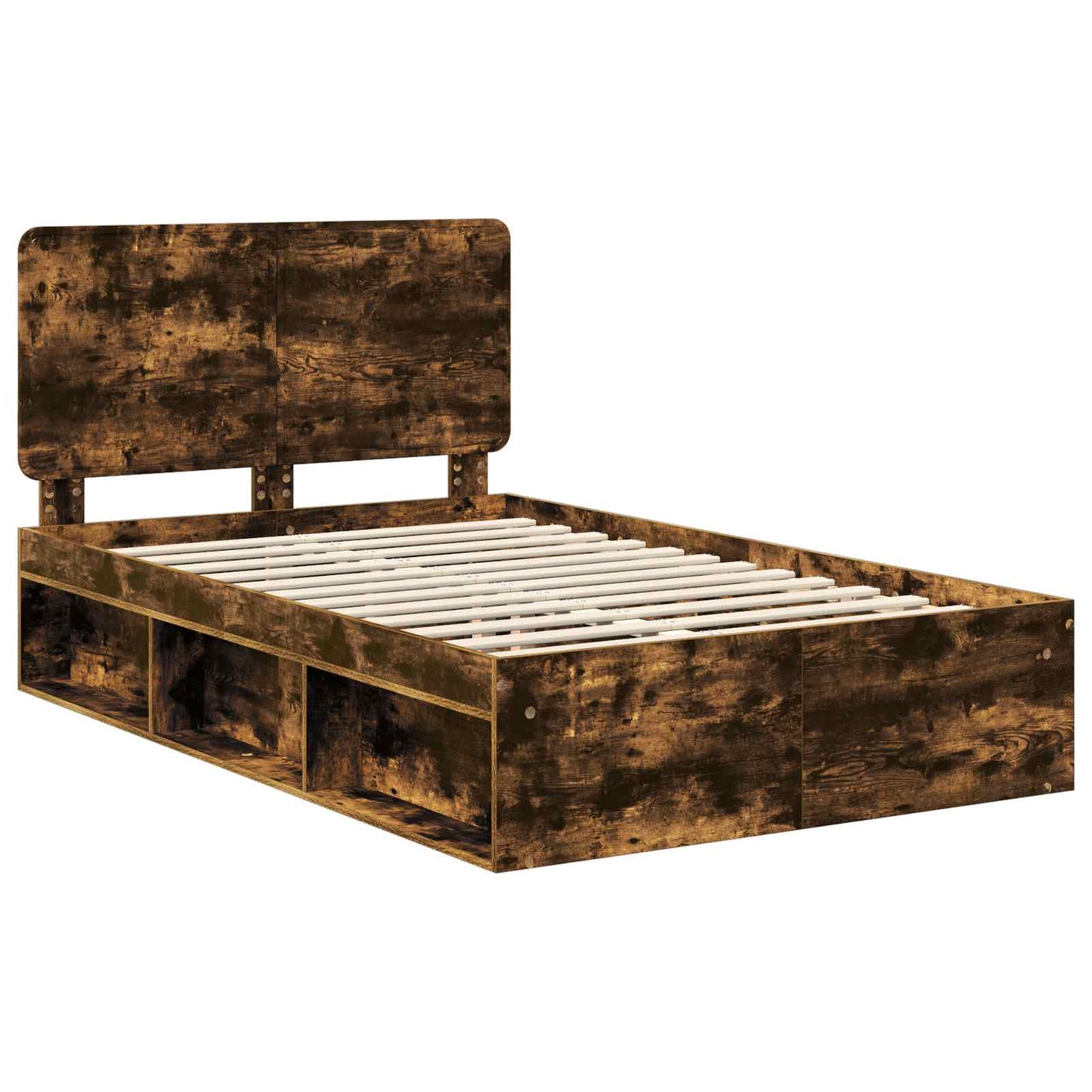 Bed Frame Smoked Oak 135 x 190 cm Solid Pine Wood