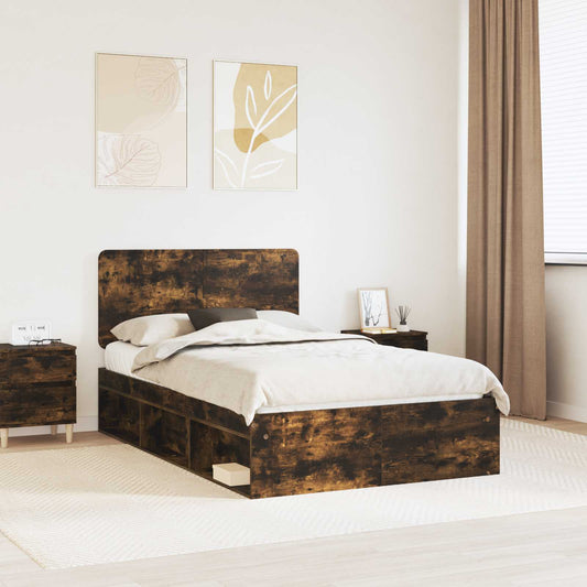 Bed Frame Smoked Oak 120 x 200 cm Solid Pine Wood