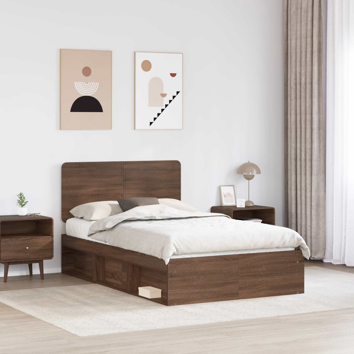 Bed Frame with Headboard Brown Oak 120 x 200 cm Solid Pine Wood