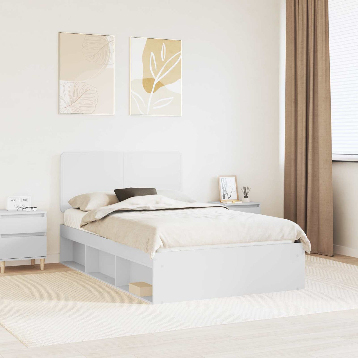 Bed Frame with Headboard White 120 x 190 cm Solid Pine Wood