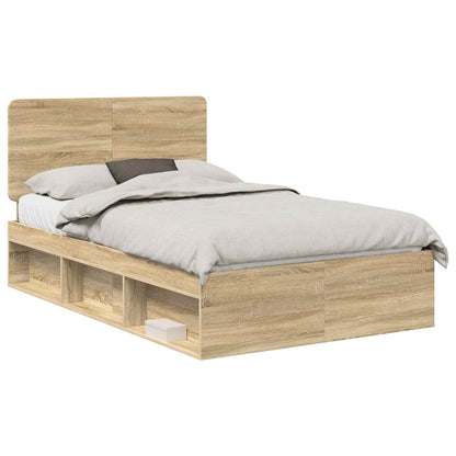 Bed Frame with Headboard Sonoma 120 x 190 cm Solid Pine Wood