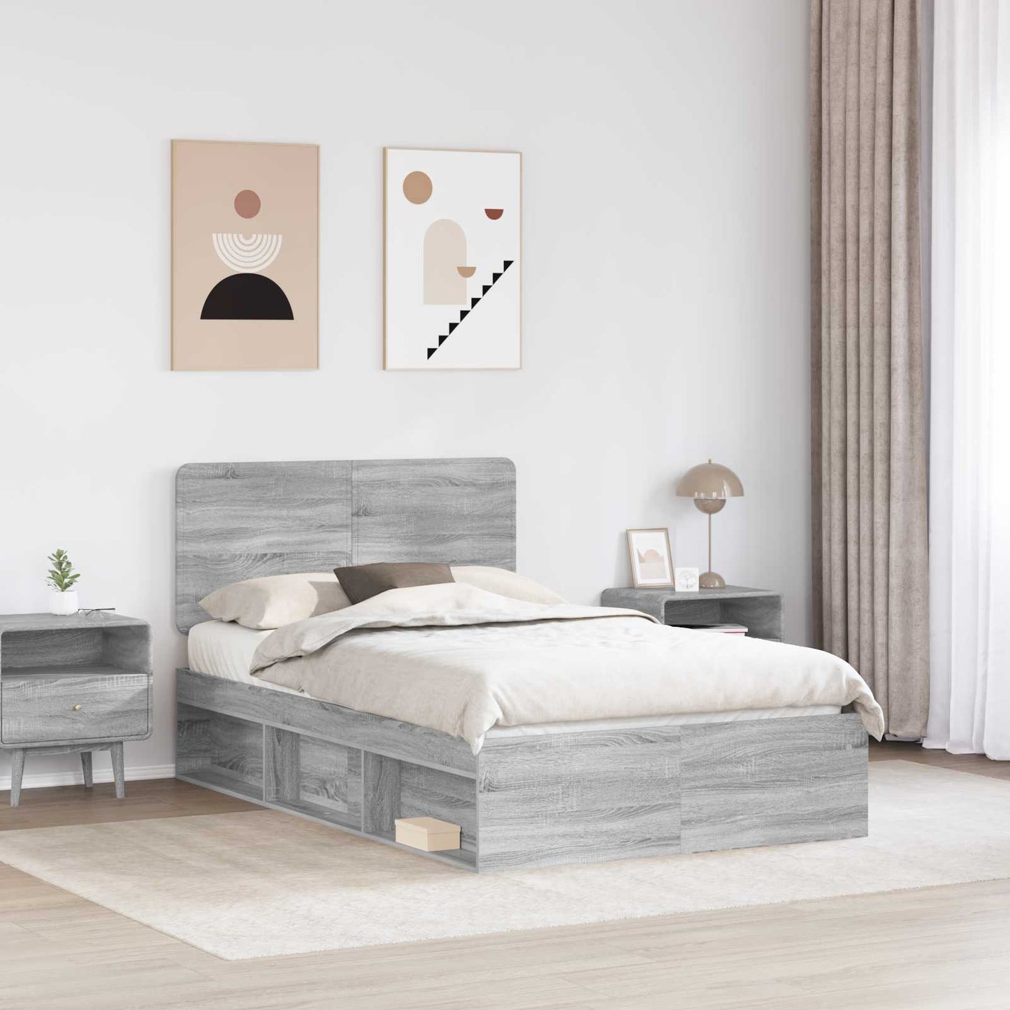 Bed Frame Grey Sonoma 120 x 190 cm Solid Pine Wood