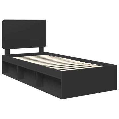 Bed Frame with Headboard Black 100 x 200 cm Solid Pine Wood
