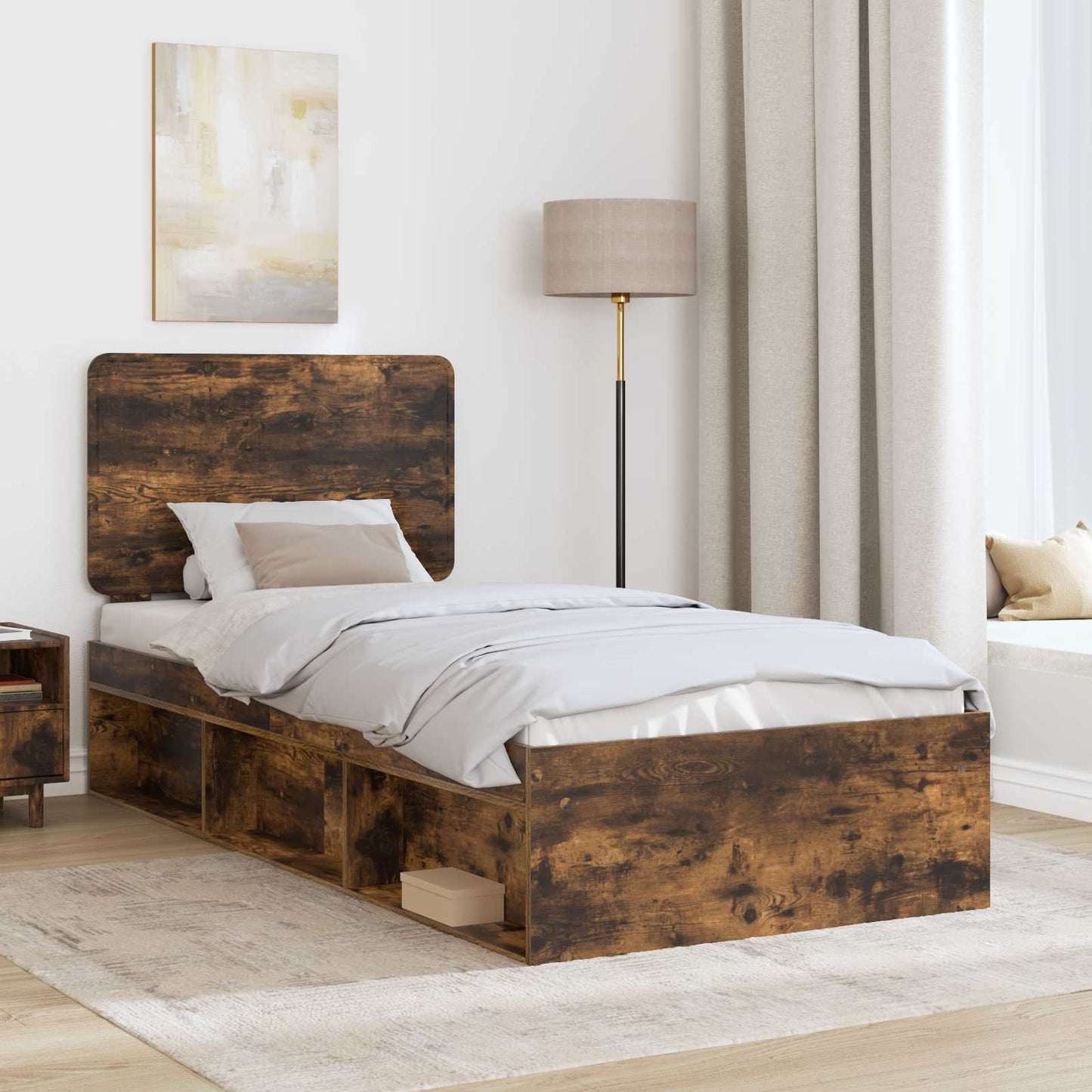 Bed Frame Smoked Oak 100 x 200 cm Solid Pine Wood