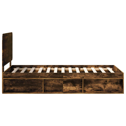 Bed Frame with Headboard Smoked Oak 90 x 200 cm Solid Pine Wood