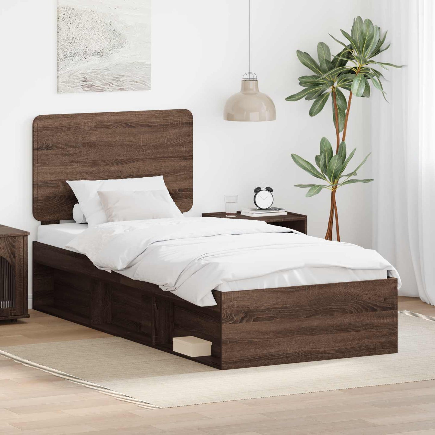 Bed Frame with Headboard Brown Oak 90 x 200 cm Solid Pine Wood