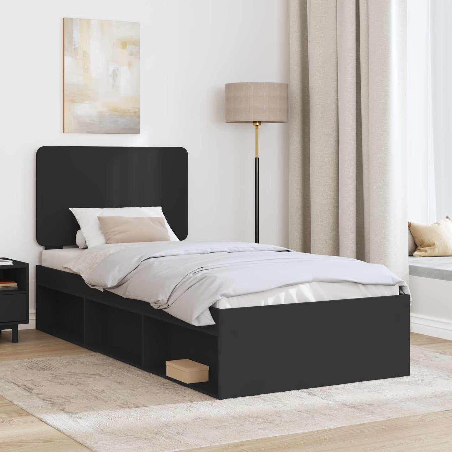 Bed Frame with Headboard Black 90 x 190 cm Solid Pine Wood
