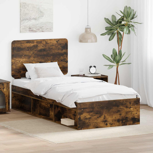 Bed Frame with Headboard Smoked Oak 90 x 190 cm Solid Pine Wood