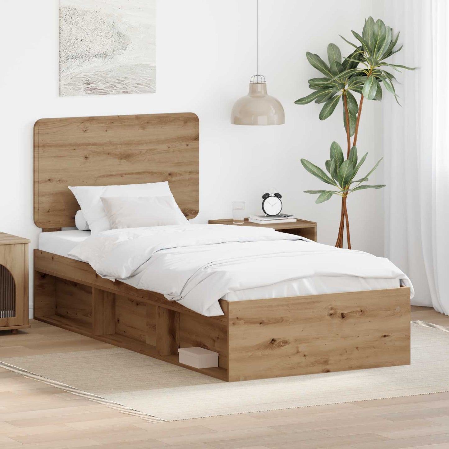 Bed Frame Artisian Oak 90 x 190 cm Solid Pine Wood
