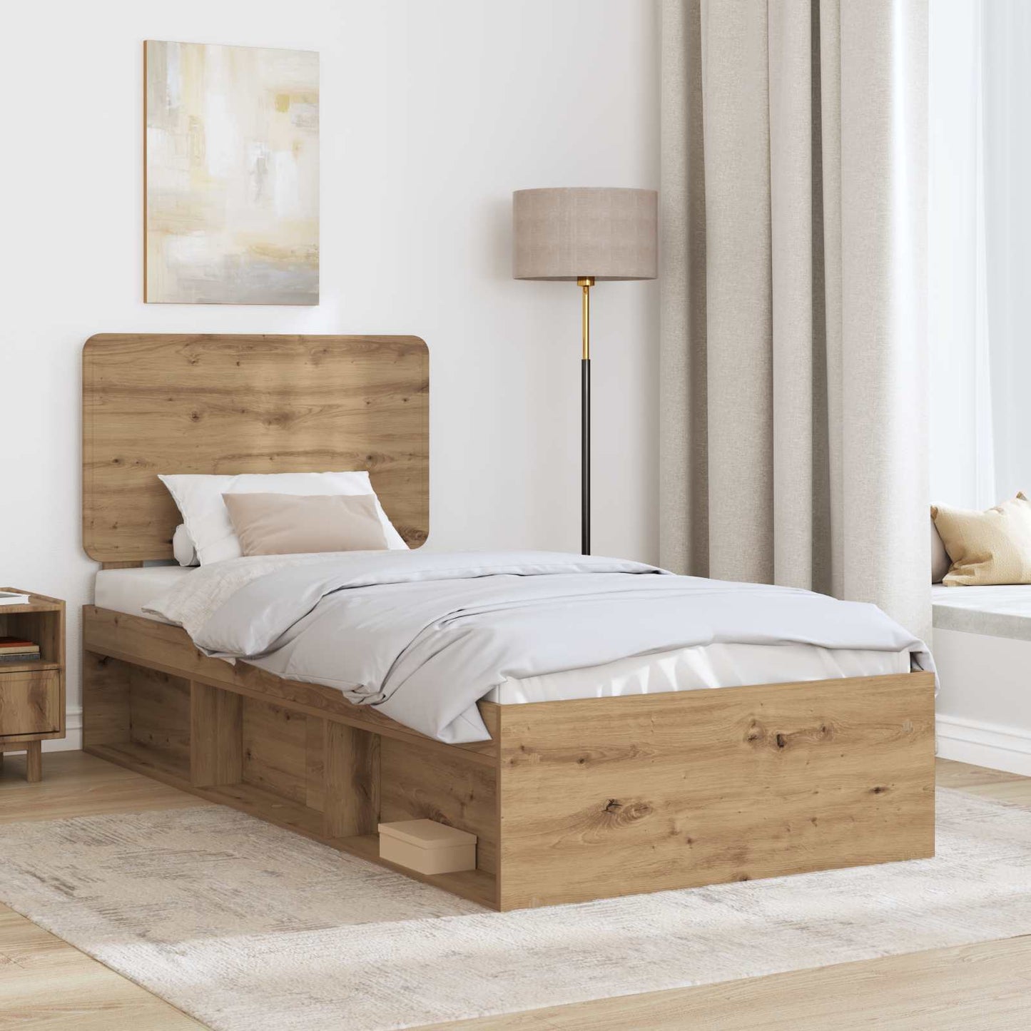Bed Frame Artisian Oak 90 x 190 cm Solid Pine Wood