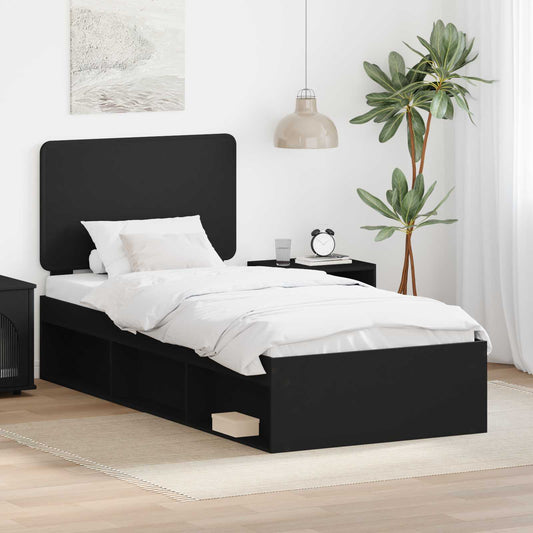 Bed Frame with Headboard Black 75 x 190 cm Solid Pine Wood