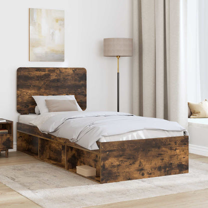 Bed Frame with Headboard Smoked Oak 75 x 190 cm Solid Pine Wood