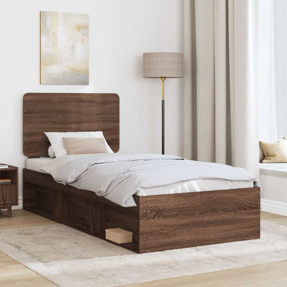 Bed Frame with Headboard Brown Oak 75 x 190 cm Solid Pine Wood