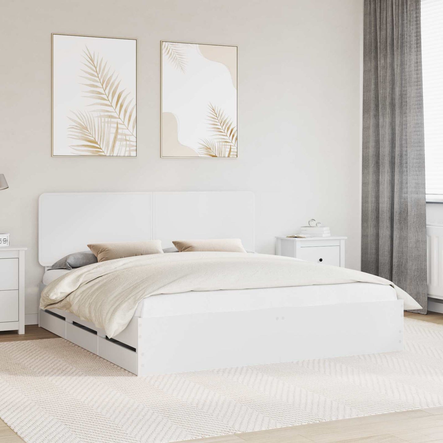 Bed Frame with Drawer White 200 x 200 cm Engineer Wood