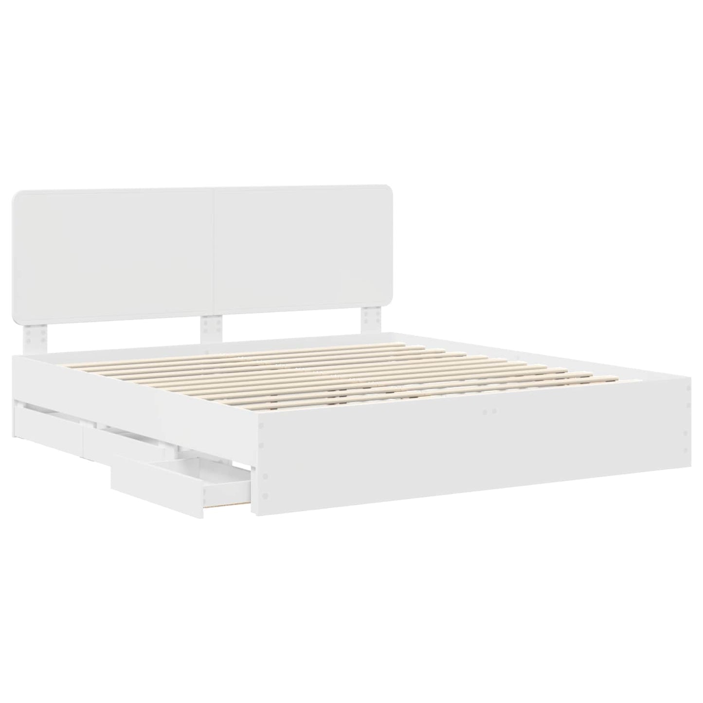 Bed Frame with Drawer White 200 x 200 cm Engineer Wood