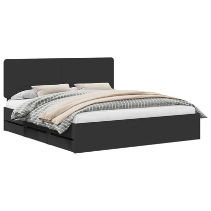 Bed Frame with Drawer Black 200 x 200 cm Engineer Wood