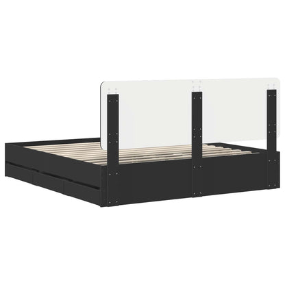 Bed Frame with Drawer Black 200 x 200 cm Engineer Wood