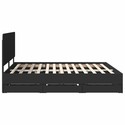 Bed Frame with Drawer Black 200 x 200 cm Engineer Wood