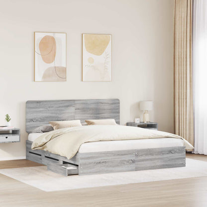 Bed Frame with Drawer Grey Sonoma 200 x 200 cm Engineer Wood