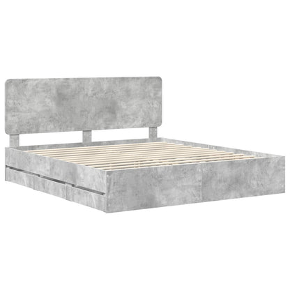 Bed Frame with Drawer Concrete Grey 180 x 200 cm Engineer Wood