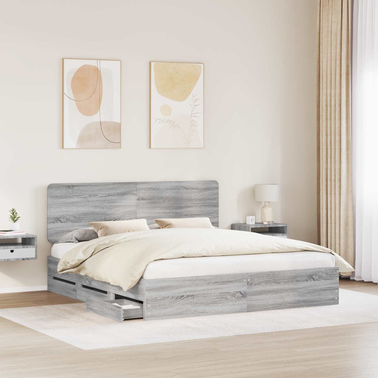 Bed Frame with Drawer Grey Sonoma 180 x 200 cm Engineer Wood