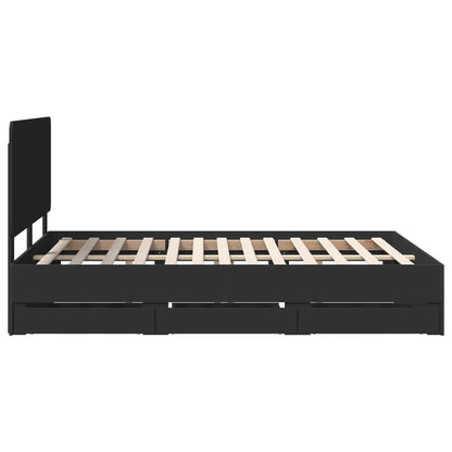 Bed Frame with Drawer Black 150 x 200 cm Engineer Wood