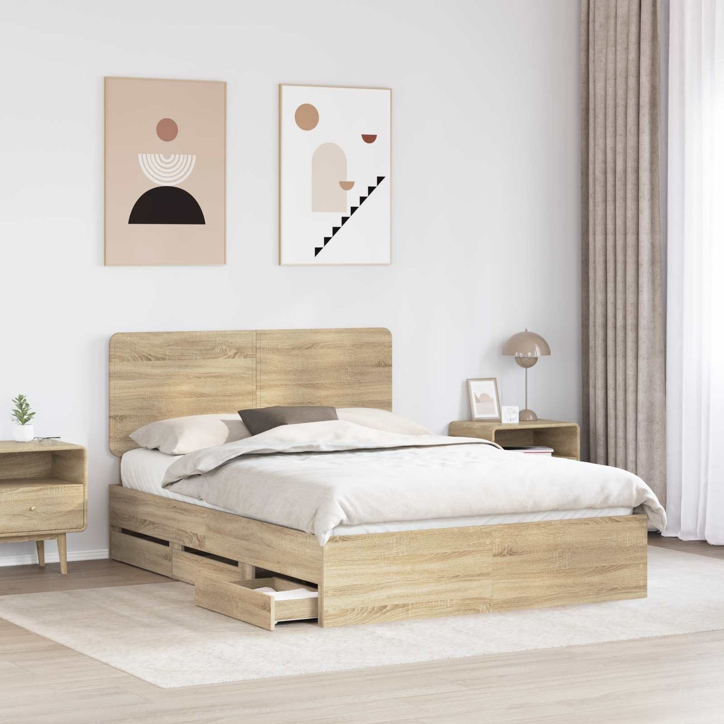 Bed Frame with Drawer Sonoma Oak 150 x 200 cm Engineer Wood