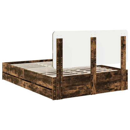Bed Frame with Drawer Smoked Oak 150 x 200 cm Engineer Wood
