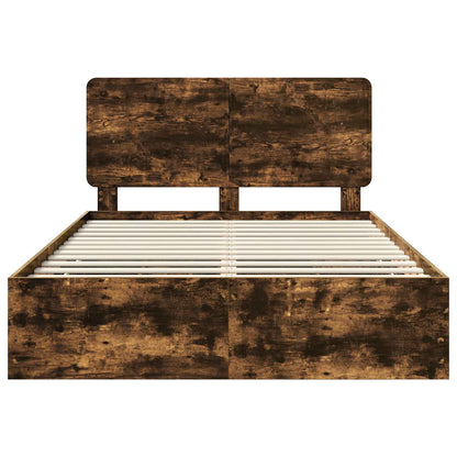 Bed Frame with Drawer Smoked Oak 150 x 200 cm Engineer Wood