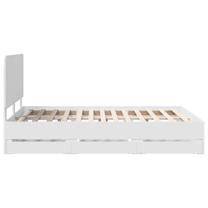 Bed Frame with Drawer White 140 x 190 cm Engineer Wood