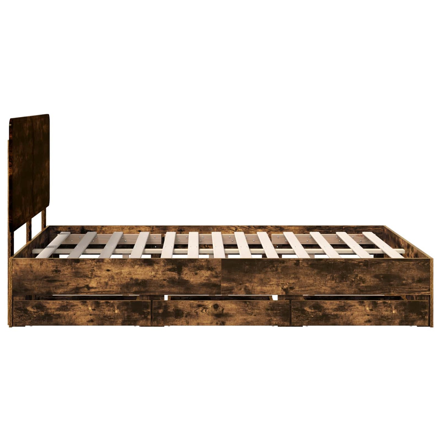 Bed Frame with Drawer Smoked Oak 140 x 190 cm Engineer Wood