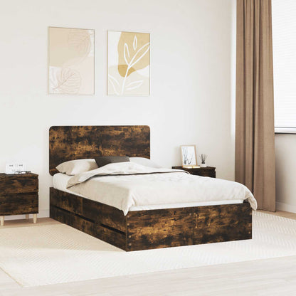 Bed Frame with Drawer Smoked Oak 135 x 190 cm Engineer Wood