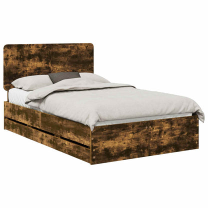 Bed Frame with Drawer Smoked Oak 135 x 190 cm Engineer Wood