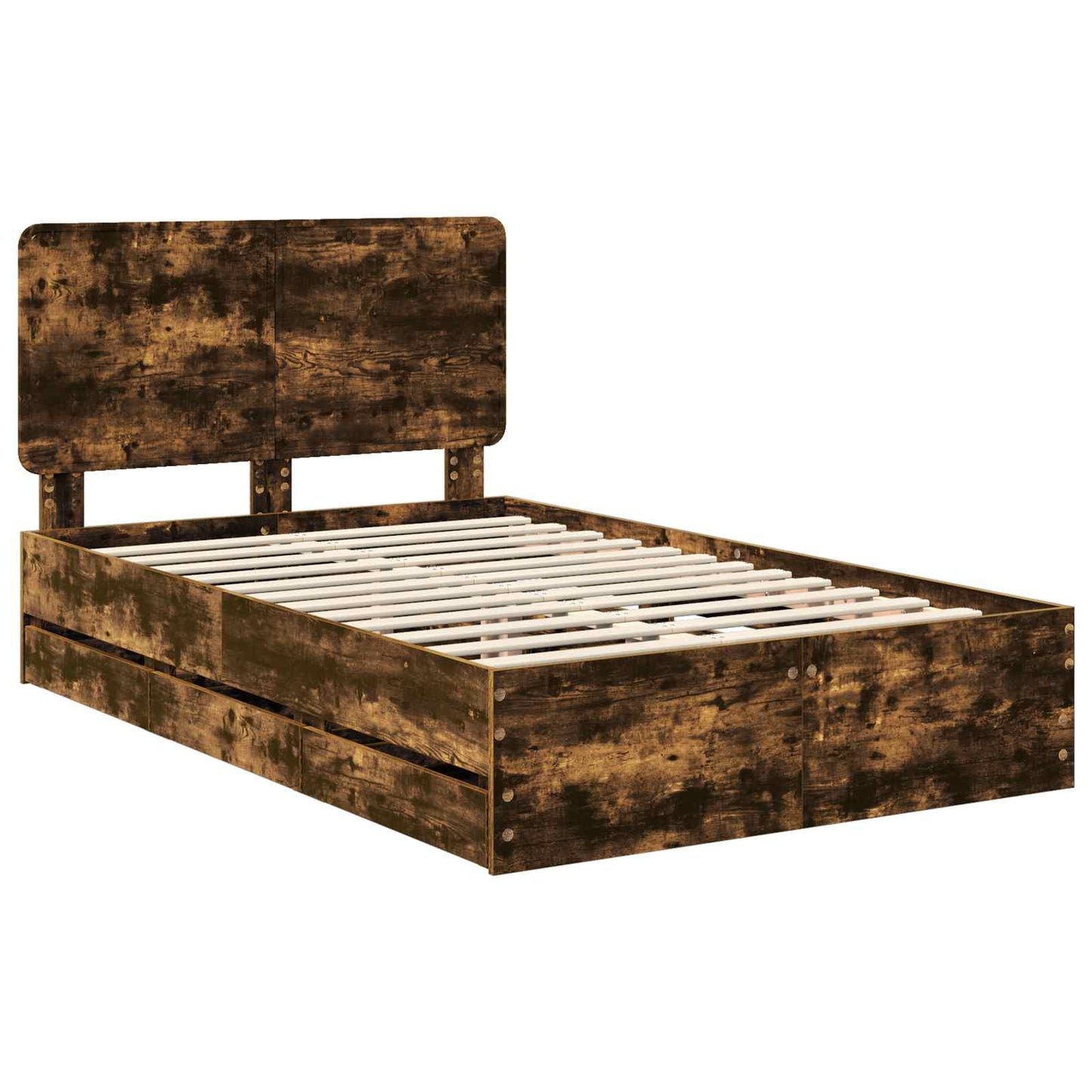 Bed Frame with Drawer Smoked Oak 135 x 190 cm Engineer Wood