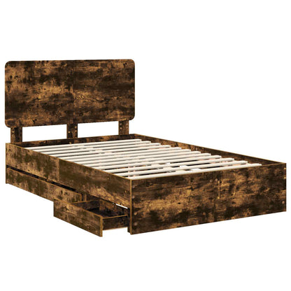 Bed Frame with Drawer Smoked Oak 135 x 190 cm Engineer Wood