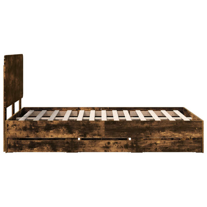 Bed Frame with Drawer Smoked Oak 120 x 200 cm Engineer Wood
