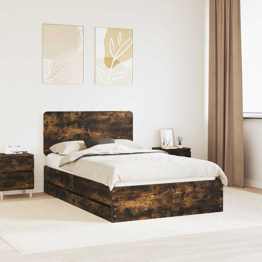 Bed Frame with Drawer Smoked Oak 120 x 190 cm Engineer Wood