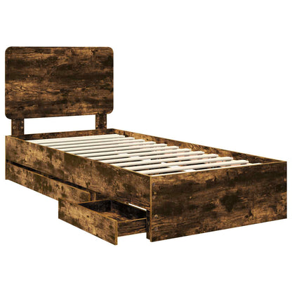 Bed Frame with Drawer Smoked Oak 100 x 200 cm Engineer Wood