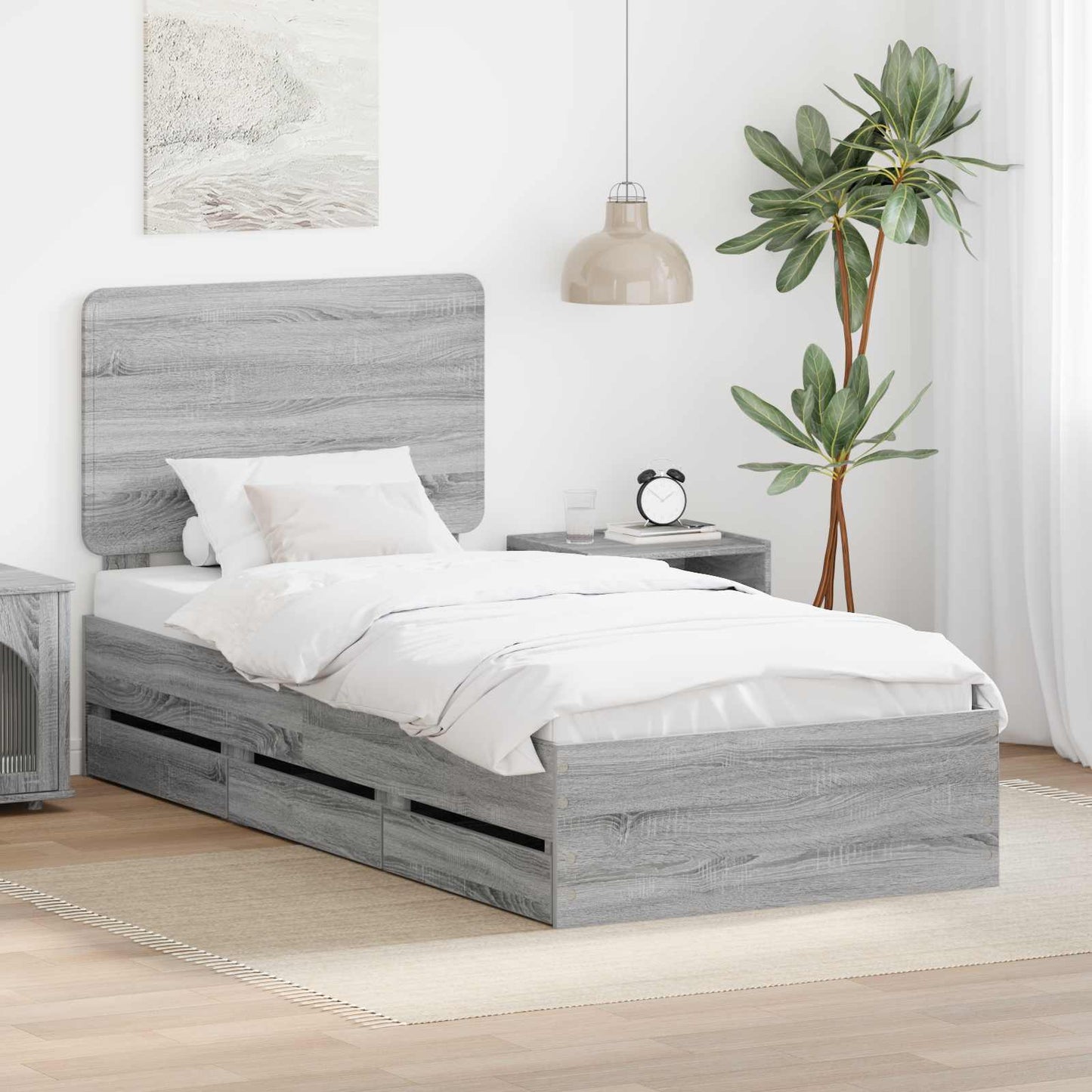 Bed Frame with Drawer Grey Sonoma 100 x 200 cm Engineer Wood