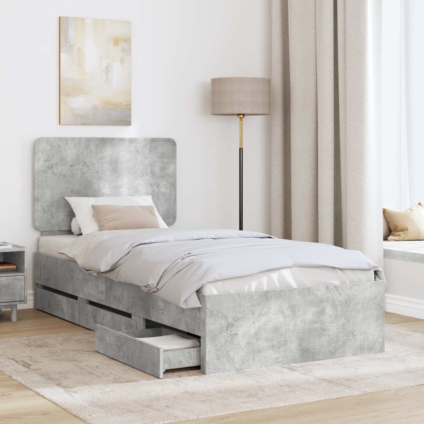 Bed Frame with Drawer Concrete Grey 90 x 200 cm Engineer Wood